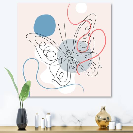 Designart - Butterfly One Line Drawing On Cubism Shapes III